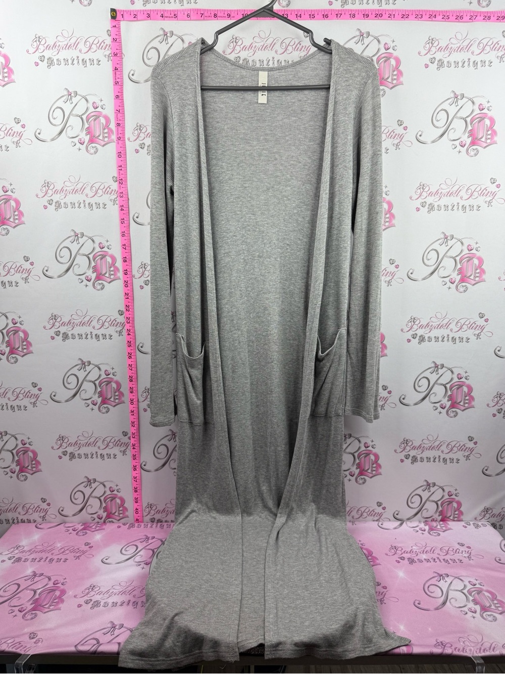 Jolie cardigan long pockets slits comfy Light Gray Long Open-Front Cardigan